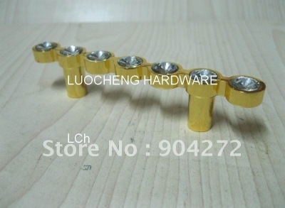 10PCS/ LOT FREE SHIPPING 110 MM CLEAR CRYSTAL HANDLE WITH ALUMINIUM ALLOY GOLD METAL PART