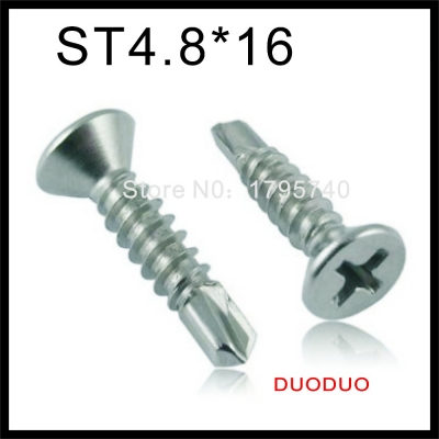 200pcs din7504p st4.8 x 16 410 stainless steel cross recessed countersunk flat head self drilling screw screws