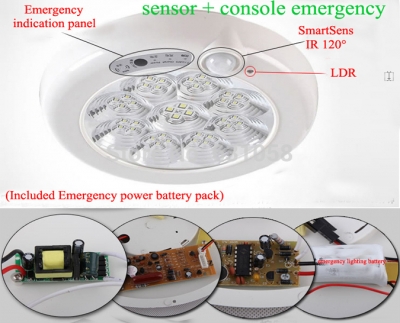 2014 hi-q 7w 85-265v body intelligent led sensor ceiling light fire console emergency lamp for corridor hallway
