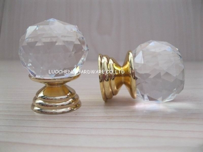 20PCS/LOT FREE SHIPPING 30MM CUT CLEAR CRYSTAL CABINT KNOB ON GOLD BRASS BASE