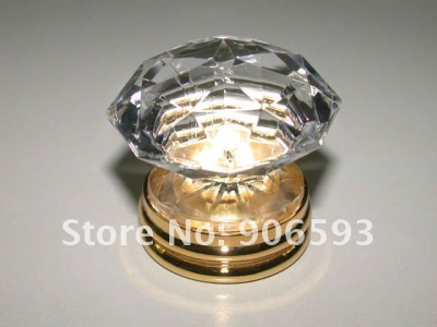 20PCS/LOT FREE SHIPPING 35MM CLEAR CRYSTAL KNOB ON A GOLD BRASS BASE [Crystal furniture knob 5|]
