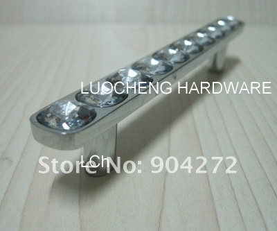 30PCS/ LOT FREE SHIPPING NEWLY-DESIGNED 135 MM CLEAR CRYSTAL HANDLE WITH ALUMINIUM ALLOY CHROME METAL PART