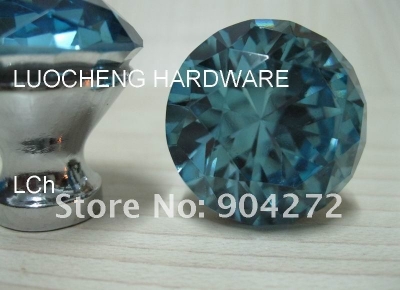 50PCS/ LOT 30 MM WATER BLUE CRYSTAL CABINET KNOBS ON CHROME ZINC BASE [Crystal Cabinet Knobs 272|]