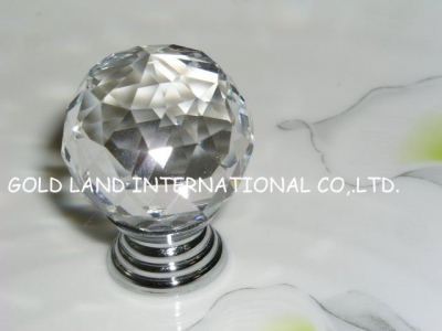 D40mm Free shipping transparent crystal glass furniture handles and knobs/crystal multi-faceted cutting knob