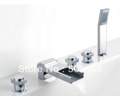 Deck Mounted 5 piece set Faucet Bathroom Waterfall Sink Mixer Tap CM0426