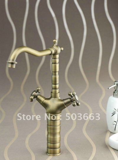 Double Handles Antique Brass Bathroom Faucet Kitchen Basin Sink Mixer Tap CM0136 [Nickel Brushed Faucet 2016|]