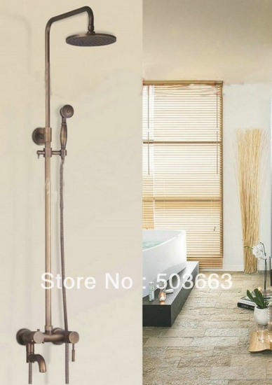 Fashion New style Free Shipping Wall Mounted Rain Shower Faucet Mixer Tap b0009 Antique Brass Bath Shower Set