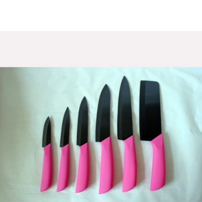HYTT Brand Set 3" + 4" + 5" + 6" + 6.5" + 7" inch Black Blade Chef Kitchen Ceramic knife Pink handle with gift box