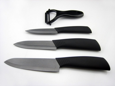 VICTORY,Ultra Sharp Black Handle Knife Sets,4"+5"+6"+Ceramic Peeler Ceramic Chef's Horizontal Knife , CE FDA certified