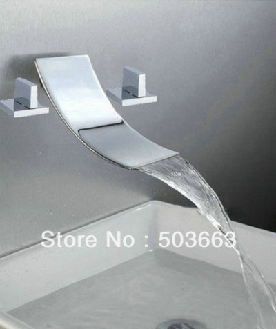 Wall Mounted Waterfall Bathtub Basin Sink Spout Mixer Tap Chrome 3PCS Faucet Set K-6180 [Wall Mount Faucet 2564|]