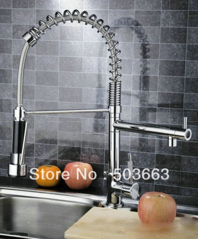 Wholesale New Swivel 2 Sinks Brass Kitchen Faucet Basin Sink Pull Out Spray Single Hang Mixer Tap S-833