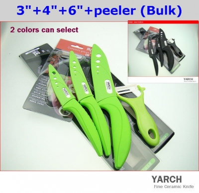 YARCH 4PCS/set , 3 inch+4 inch+6 inch+peeler Ceramic Knife sets with Scabbard+Retail package, CE FDA certified