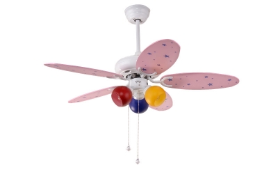 pink cartoon ceiling fan with lights kits for kids' room coffee house living room lamp stainless steel with wood blades fan