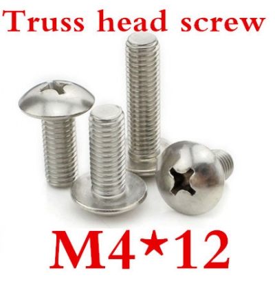 200ps/lot stainless steel m4*12 cross recessed truss head machine screw