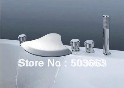3 Handle Waterfall Deck Mounted Bathtub Spout Mixer Tap Chrome 5 PCS Faucet Set K-6213 [Bathroom Faucet-3 or 5 piece set]