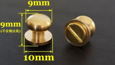 30pcs/lot 9mm stud screw round head solid brass nail leather screw rivet chicago button for diy leather decoration