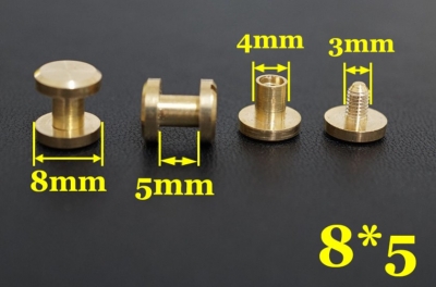 50pcs/lot 4mm x 8mm solid brass 10mm flat head button stud screw nail chicago screw leather belt