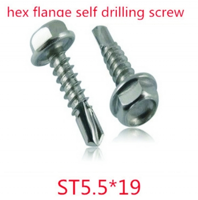 50pcs/lot st5.5*19 m5.5*19mm stainless hex (hexagon) flange head self drilling screw