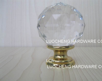 9 PCS/LOT FREE SHIPPING 50MM CLEAR CRYSTAL CABINET KNOB ON A GOLD BRASS BASE