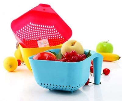 Candy color square handle basket wash the fruit and vegetable basket with the handle drop laden kitchen tools