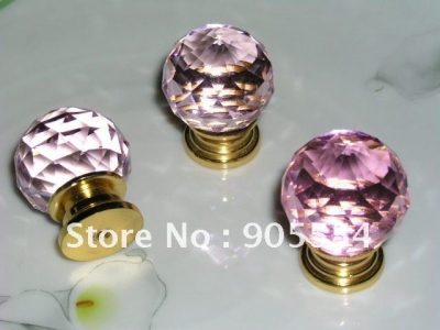 D30mmxH40mm Free shipping multi-faceted pink crystal cutting furniture knob/crystal cabinet knob [OU Crystal Glass Knobs & Han]