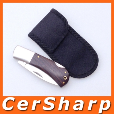 Free shipping Outdoor Travel Mahogany Folding Knife Camping With Nylon Sheath #108LBPW-B [Knife 61|]