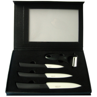 Hot Sale! 4pcs Ceramic Knives Set,3"+4"+5"+Ceramic Peeler, White Blade Ceramic Knife Set +Gift Box,CE FDA certified