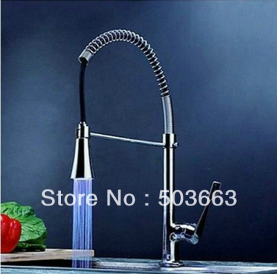 LED Kitchen Sinks Pull Out Handle Spray Chrome Mixer Tap Faucet Brass Swivel S-688
