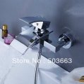 New Bathtub Mixer Faucet Chrome Waterfall Tap Wall Mounted With Handle Spray S-577