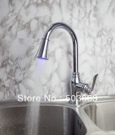 Novel Design Single Handle Kitchen Swivel Sink Led Faucet Spray Head Mixer Tap Vanity Faucet Crane Chrome S-111