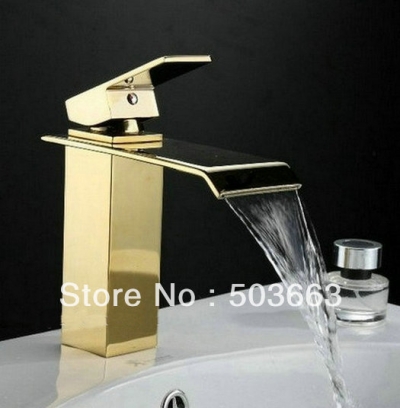 Single Handles Waterfall Faucet Polished Golden Brass Bathroom Basin Sink Mixer Tap CM0286