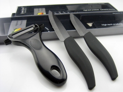 VICTORY 3pcs Set,3"/4" +Peeler Black Blade Ceramic Knife Set +Retail Box,CE FDA Certified [3+4+Peeler 49|]