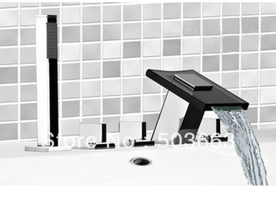 Wholesale 5 Pcs Bathroom Bath Tub Faucet With Held Shower Mixer Tap Vanity Crane Chrome S-307 [Bathroom Faucet-3 or 5 piece set]