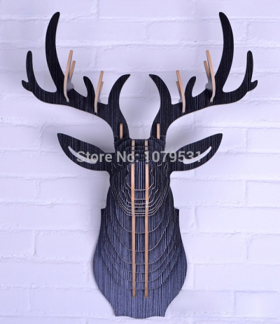 [black line] deer head wall hanging home decoration of wooden crafts,animal head wall decor ,carved wood art,elk decoration