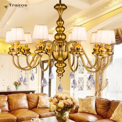 countryside retro style led chandelier with lampshade for living room lustres de teto antique brass chandelier