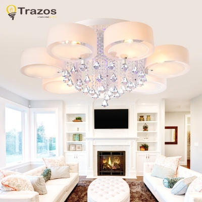 crystal led ceiling lights modern fashionable design dining room lamp pendente de teto de cristal white shade acrylic lustre