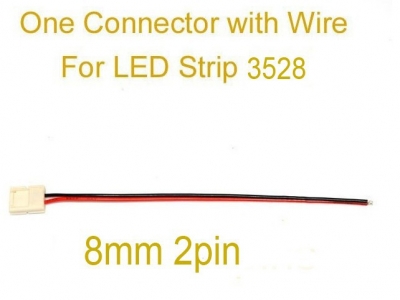 100pcs/lot 8mm 2pin 3528 led strip led connctoer one connector with wire for single color strip light