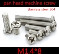 100pcs/lot din7985 m1.4*8 stainless steel 304 pan round head phillips screw