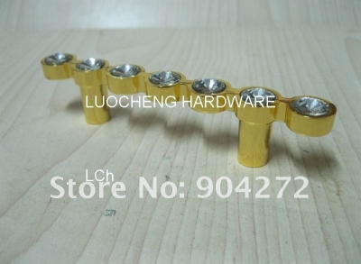 30PCS/ LOT FREE SHIPPING 110 MM CLEAR CRYSTAL HANDLE WITH ALUMINIUM ALLOY GOLD METAL PART