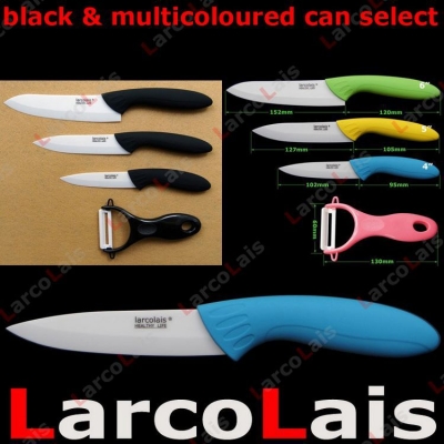 4" 5" 6" larcolais Fruit Utility Chef Black Multicoloured Handle Kitchen Ceramic Knife Set + Peeler 4pcs Christmas