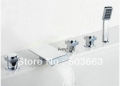 5 pcs Durable Solid Brass Waterfall Bathtub Basin Sink Spout Mixer Tap Chrome Finish Faucet Set L-1553