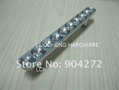 50PCS/ LOT FREE SHIPPING NEWLY-DESIGNED 135 MM CLEAR CRYSTAL HANDLE WITH ALUMINIUM ALLOY CHROME METAL PART