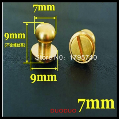 50pcs/lot 7mm stud screw round head solid brass nail leather screw rivet chicago button for diy leather decoration