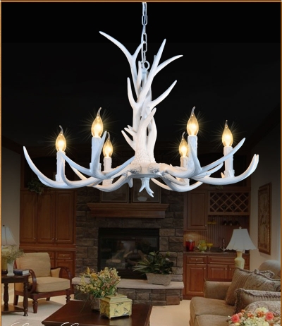 6/8/10 heads american retro pendant lamp europe country fixture resin deer horn antler chandeliers decoration, e14 110-220v [wooden-lights-7355]