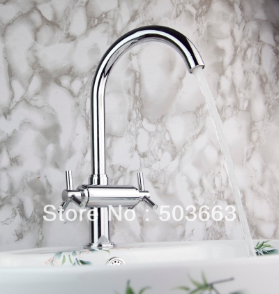 Brand New Wholesale 2 Handle Kitchen Swivel Basin Sink Vessel Faucet Vanity Faucet Brass Mixer Tap Chrome Crane S-8509 [Kitchen Faucet 1406|]