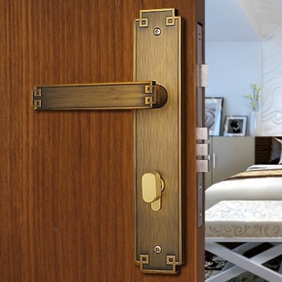 Chinese antique LOCK Yellow bronze ?Door lock handle door levers out door furniture door handle Free Shipping pb35