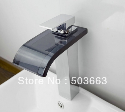 Chrome Finish Single Handle Waterfall Glass Spout Bathroom Basin Brass Mixer Tap Vanity Faucet L-6041