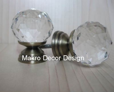 Clear crystal furniture knob\\20pcs lot\\30mm\\brass base\\antique brass plated