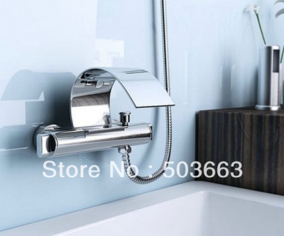 Contemporary Chrome Wall Mount Waterfall Tub Faucet with Hand Shower Vanity Faucet XL-6310