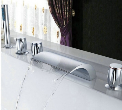Free Ship Beautiful Big Waterfall Bathroom Tap Chrome Sink Tub Faucet CM0523 [Bathroom Faucet-3 or 5 piece set]
